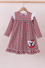 Checkered Georgia dog applique ruffle dress - ARIA KIDS