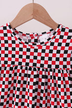 Checkered Georgia dog applique ruffle dress - ARIA KIDS