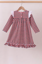 Checkered Georgia dog applique ruffle dress - ARIA KIDS