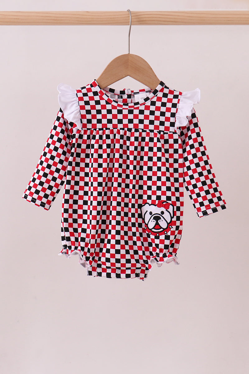 Checkered Georgia dog applique ruffle bubble - ARIA KIDS