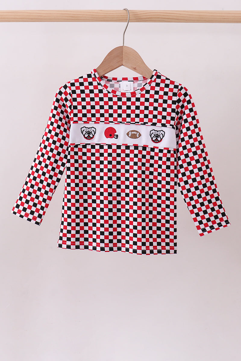 Checkered Georgia dog embroidery top - ARIA KIDS