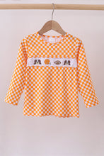 Orange Tennessee puppy bow embroidery checkered top - ARIA KIDS