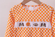 Orange Tennessee puppy bow embroidery checkered top - ARIA KIDS