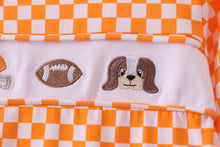 Orange Tennessee puppy bow embroidery checkered top - ARIA KIDS
