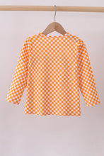 Orange Tennessee puppy bow embroidery checkered top - ARIA KIDS