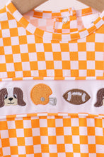 Orange Tennessee puppy bow embroidery checkered bubble - ARIA KIDS