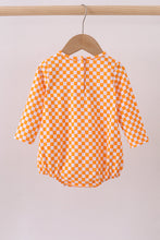 Orange Tennessee puppy bow embroidery checkered bubble - ARIA KIDS