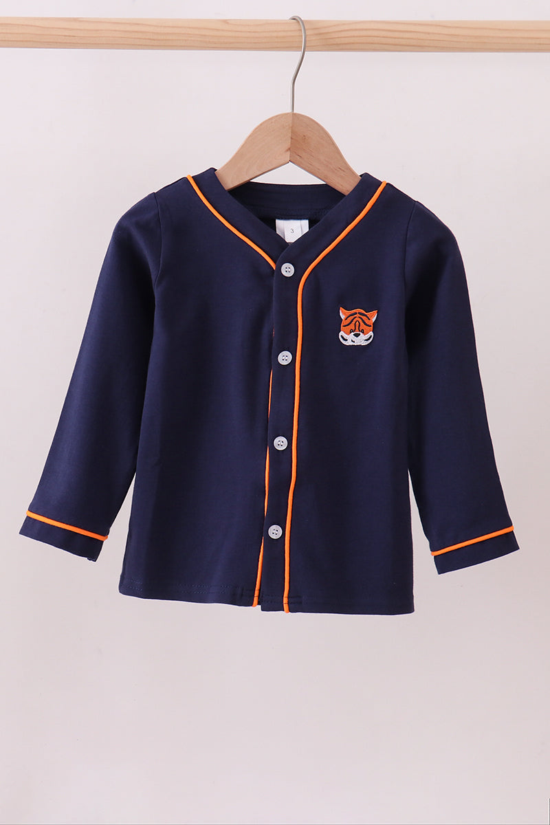 Premium Navy Auburn tiger embroidery cardigan - ARIA KIDS