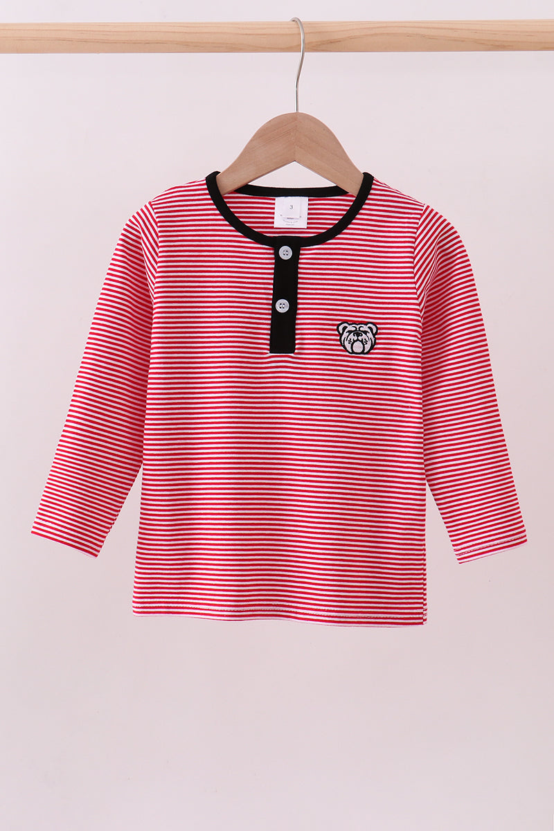 Premium Red Georgia bulldog embroidery stripe top - ARIA KIDS
