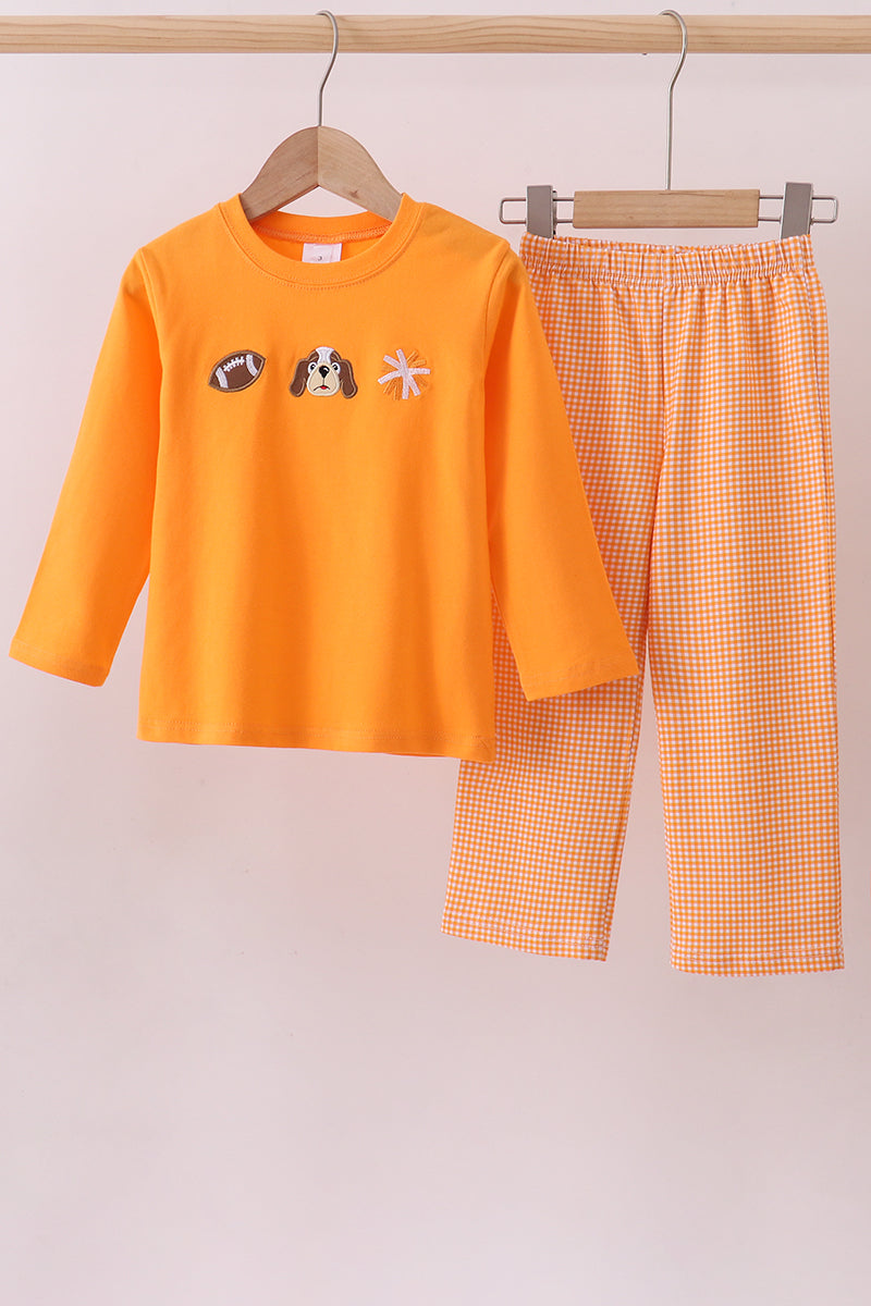 Premium Orange Tennessee football embroidery gingham pants set - ARIA KIDS