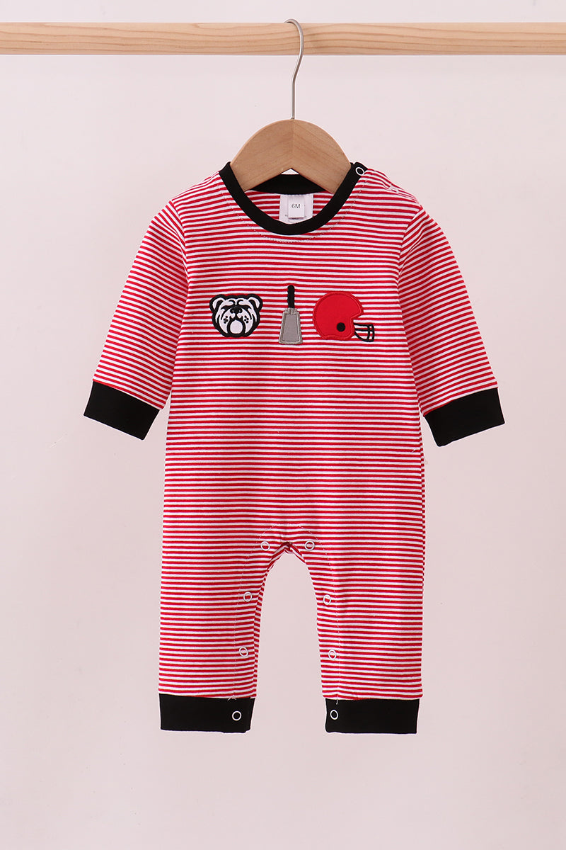 Premium Red Georgia stripe bulldog romper - ARIA KIDS