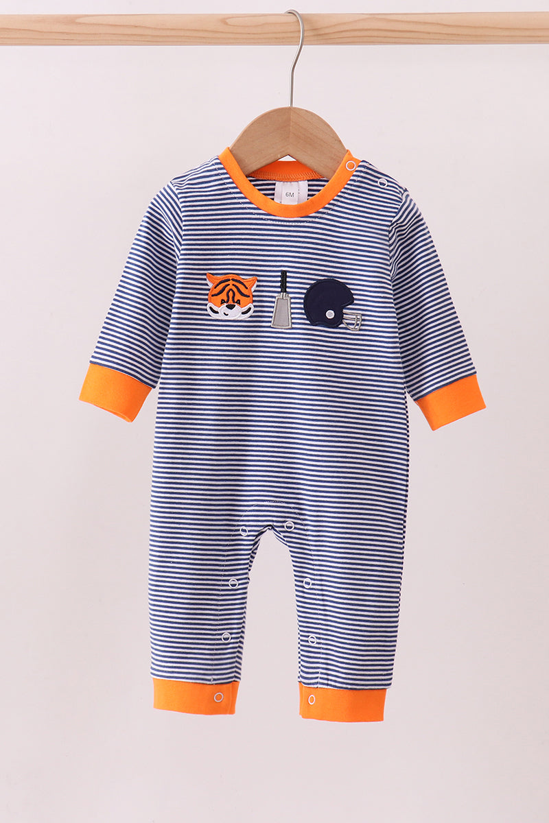 Premium Blue Auburn stripe tiger romper - ARIA KIDS
