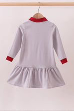 Premium Gray Alabama stripe elephant embroidery dress - ARIA KIDS