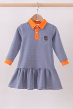 Premium Blue Auburn stripe tiger embroidery dress - ARIA KIDS