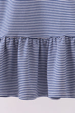 Premium Blue Auburn stripe tiger embroidery dress - ARIA KIDS