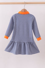 Premium Blue Auburn stripe tiger embroidery dress - ARIA KIDS