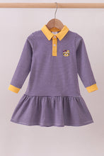 Premium Purple LSU stripe tiger embroidery dress - ARIA KIDS