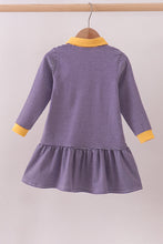 Premium Purple LSU stripe tiger embroidery dress - ARIA KIDS