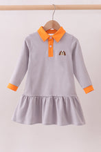 Premium Orange Tennessee stripe puppy embroidery dress - ARIA KIDS