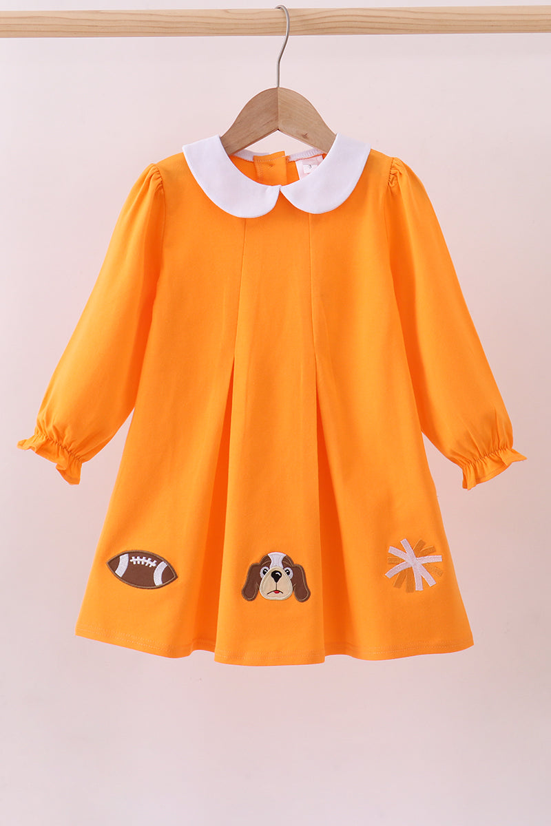Premium Orange Tennessee puppy applique dress - ARIA KIDS