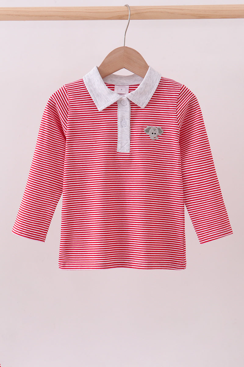 Premium Red Tennessee stripe elephant embroidery button down shirt - ARIA KIDS