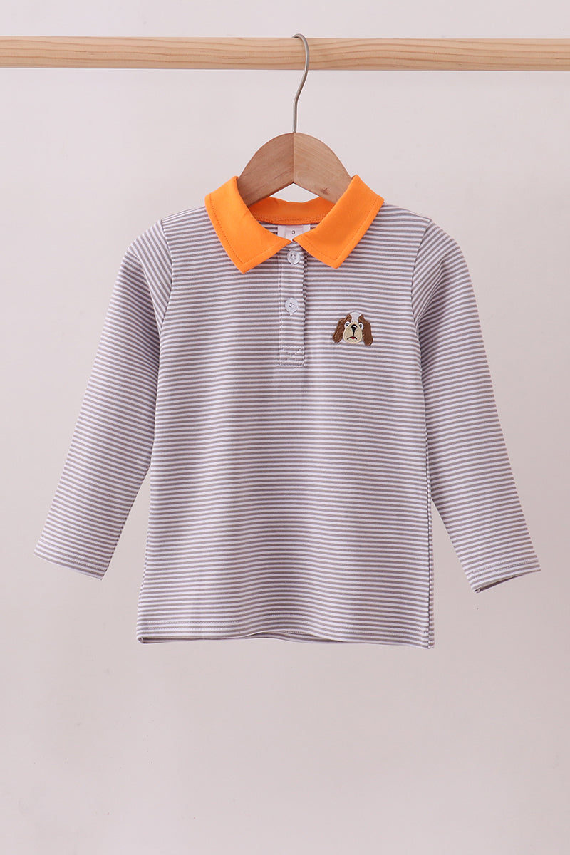 Premium Orange Tennessee stripe puppy embroidery button down shirt - ARIA KIDS