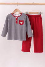 Premium Maroon Alabama elephant embroidery gingham pants set - ARIA KIDS
