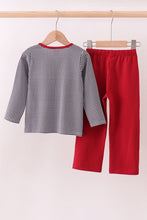 Premium Maroon Alabama elephant embroidery gingham pants set - ARIA KIDS