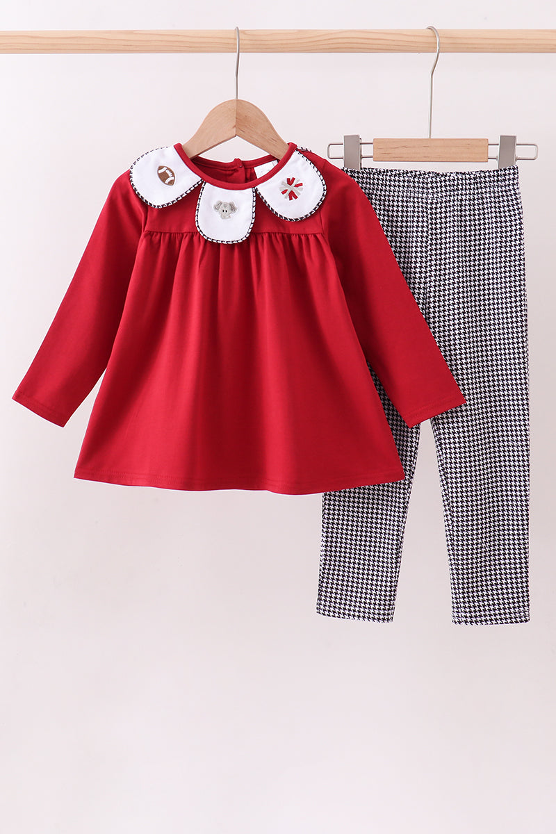 Premium Maroon Alabama elephant football embroidery gingham pants set - ARIA KIDS