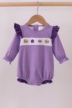 Premium Purple LSU tiger embroidery gingham ruffle bubble - ARIA KIDS
