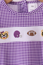 Premium Purple LSU tiger embroidery gingham ruffle bubble - ARIA KIDS