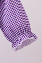 Premium Purple LSU tiger embroidery gingham ruffle bubble - ARIA KIDS