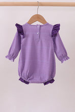 Premium Purple LSU tiger embroidery gingham ruffle bubble - ARIA KIDS