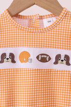 Premium Orange Tennessee puppy football embroidery gingham ruffle bubble - ARIA KIDS
