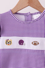 Premium Purple LSU tiger football embroideyr gingham ruffle pants set - ARIA KIDS