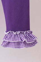 Premium Purple LSU tiger football embroideyr gingham ruffle pants set - ARIA KIDS