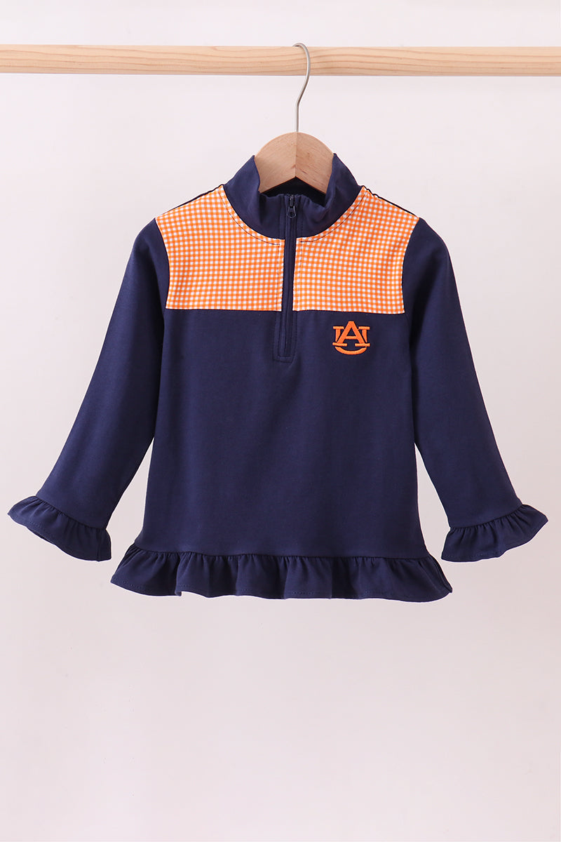 Premium Navy Auburn embroidery ruffle top - ARIA KIDS