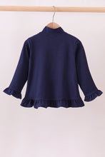 Premium Navy Auburn embroidery ruffle top - ARIA KIDS