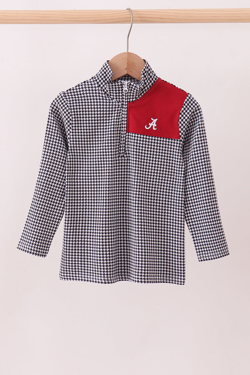 Premium Maroon Alabama embroidery gingham top - ARIA KIDS