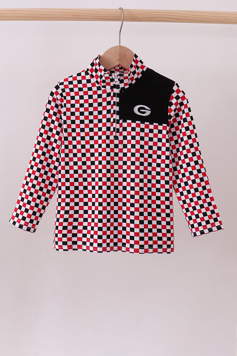Checkered Georgia half zipper pullover top - ARIA KIDS