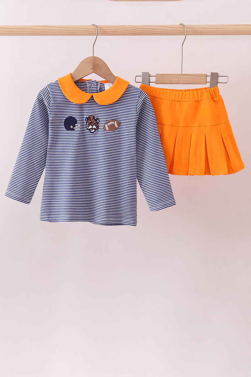 Premium Orange Clemson stripe football embroidery skorts set - ARIA KIDS