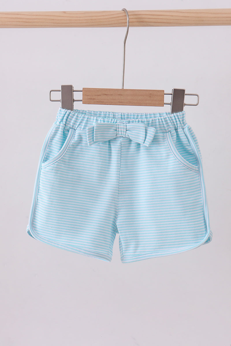 Premium Mint&white stripe bow shorts - ARIA KIDS
