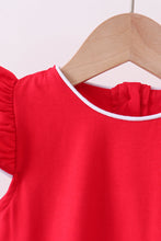 Red flutter sleeve scalloped top