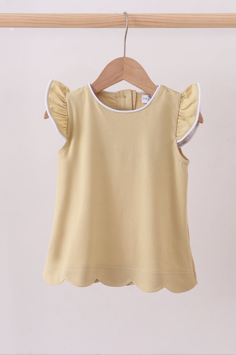 Khaki flutter sleeve scalloped top - ARIA KIDS