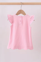Pink flutter sleeve scalloped top
