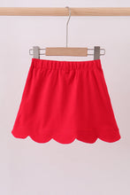 Red scallop hem bow skort