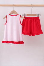 Pink baseball bow stripe ruffle shorts set - ARIA KIDS