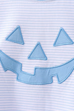 Blue stripe Smirk face applique top