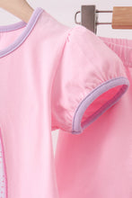 Pink ghost pumpkin embroidery ruffle shorts set