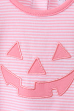 Pink stripe Smirk face applique romper